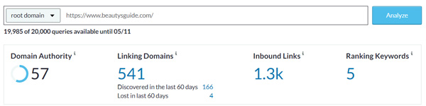 Domain Authority of Beautys Guide